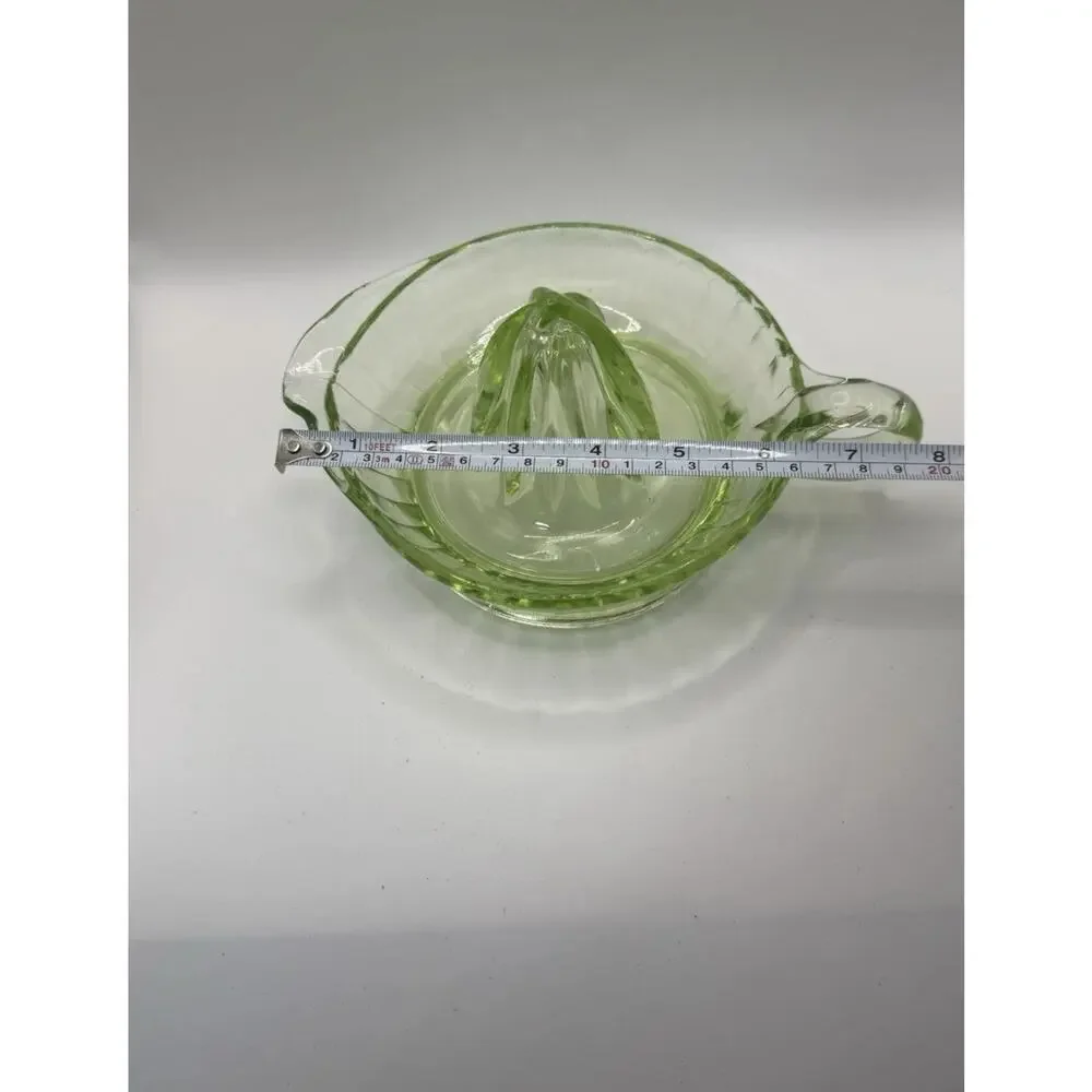 Vintage Uranium Large Juicer 1930's MCM Green Vaseline Glass W/ Bright Glow !!